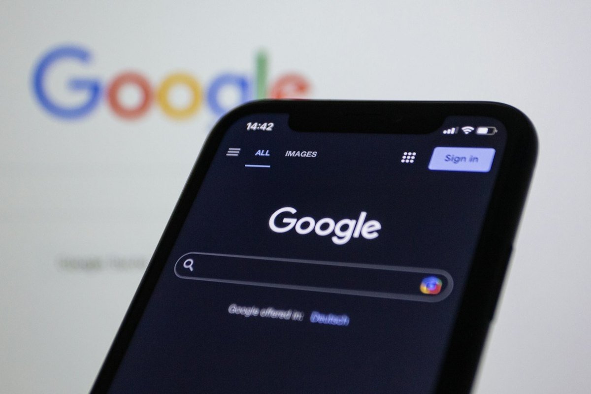 A phone showing a Google search results page