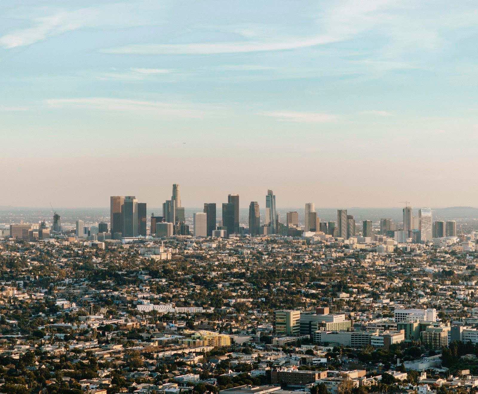 Downtown Los Angeles seen over the sprawl of the surrounding neighborhoods
