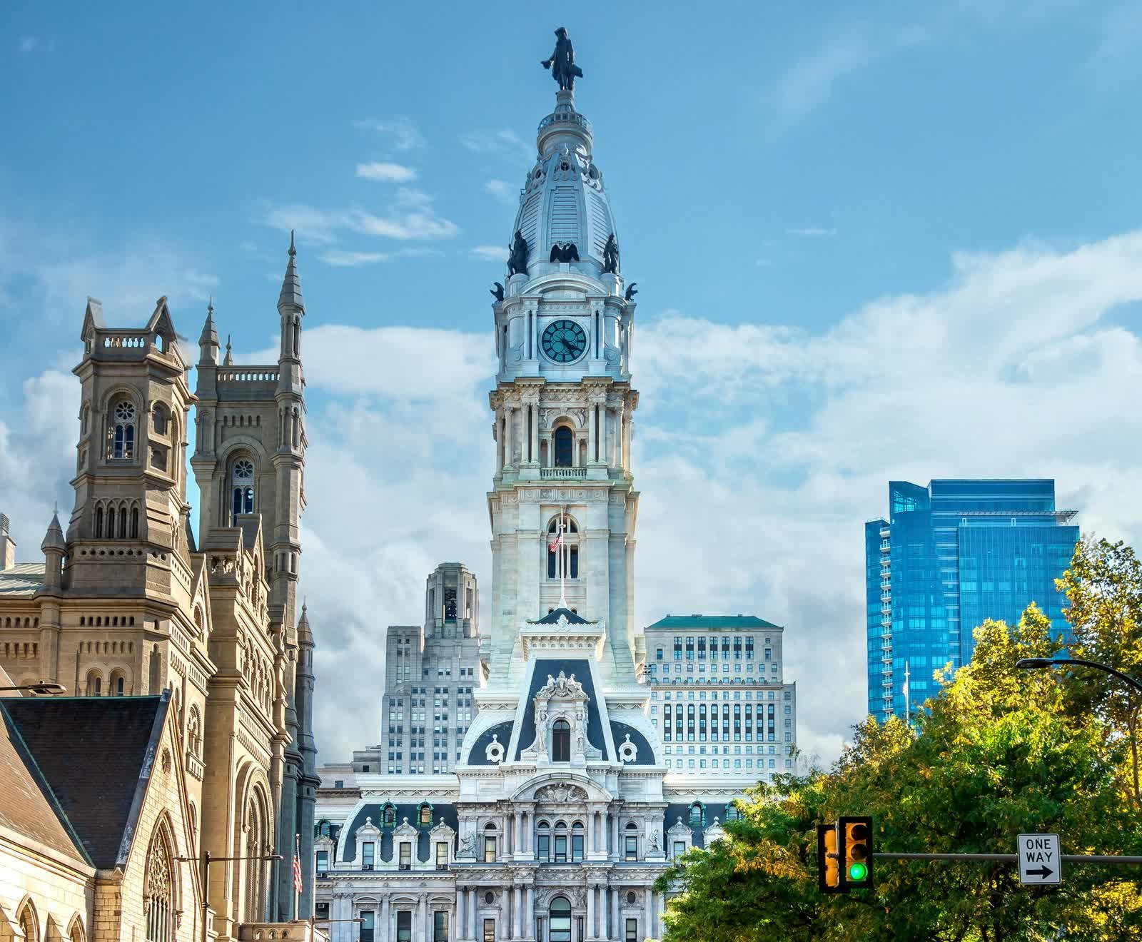 Philadelphia City Hall tower seen from North Broad Street