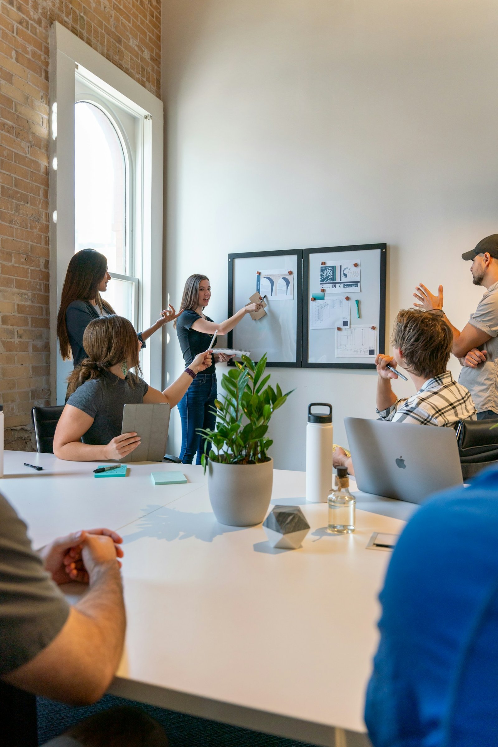A team working through a campaign plan in the office
