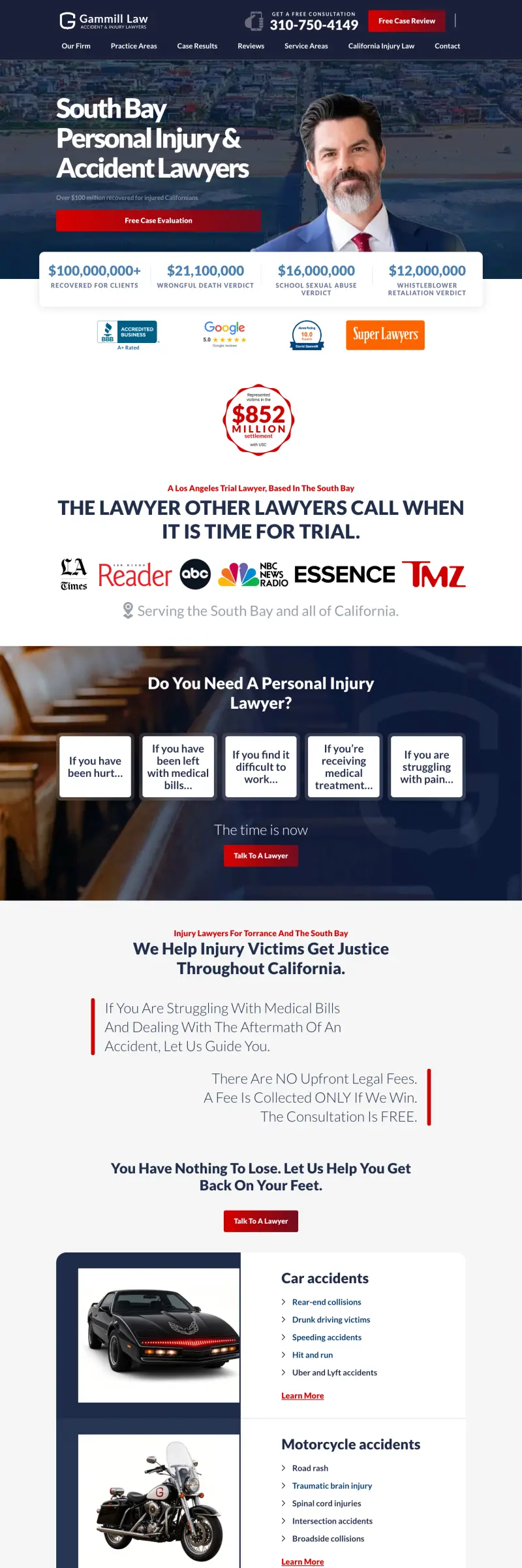 The Gammill Law website, captured from the top of the home page